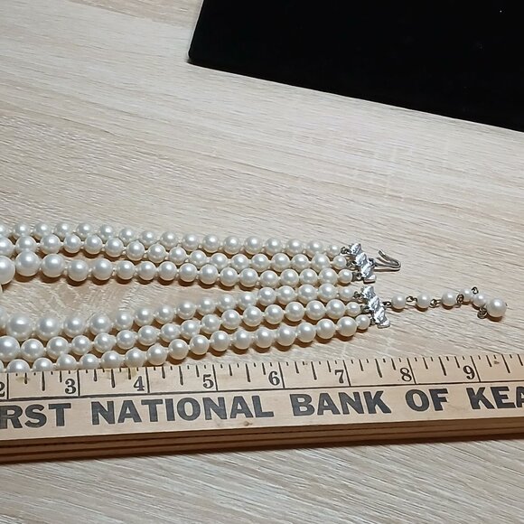 Japan Silver Tone Multi Strand Faux Pearl Necklace Vintage Jewelry #86 - Picture 7 of 9